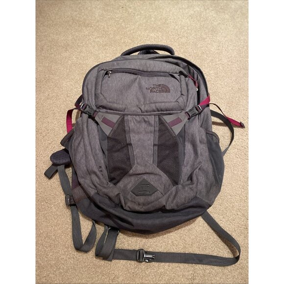 The North Face Recon Women’s Backpack Gray Pink Trim Laptop Pockets Purple - Picture 1 of 10